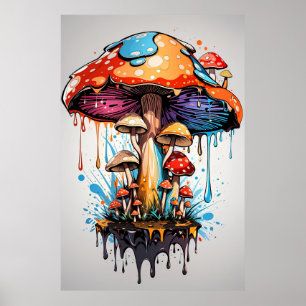 Psychedelic Wall Art - Kleurrijke paddenstoel drup Poster