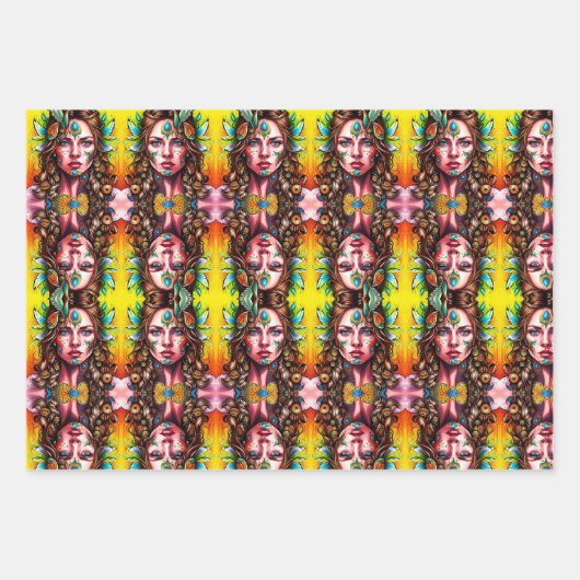 Psychedelic Warrior Woman Inpakpapier Vel (Voorkant 2)