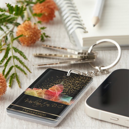 Psychedelic Washington DC Skyline Sleutelhanger (Voorkant Rechts)