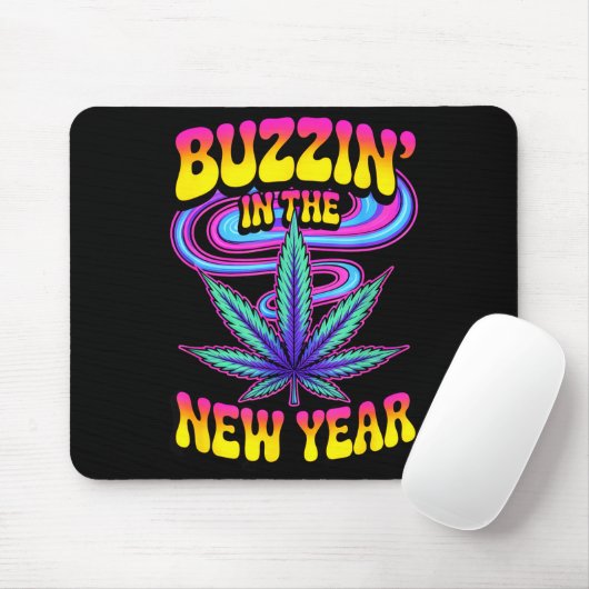 Psychedelic Weed Buzzing In New Year 2026 Funny  Muismat (Met muis)