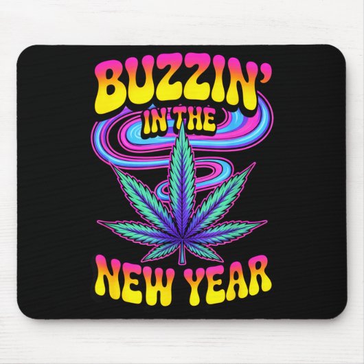 Psychedelic Weed Buzzing In New Year 2026 Funny  Muismat (Voorkant)
