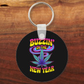 Psychedelic Weed Buzzing In New Year 2026 Funny  Sleutelhanger (Voorkant)
