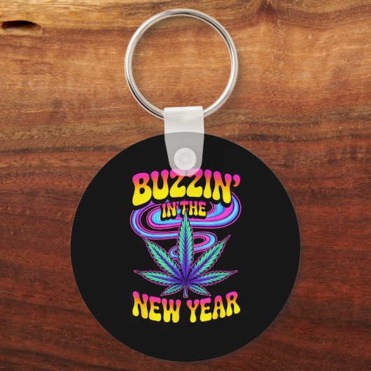 Psychedelic Weed Buzzing In New Year 2026 Funny Sleutelhanger (Voorkant)