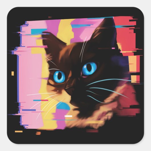 Psychedelic Weirdcore Cat Vierkante Sticker (Voorkant)