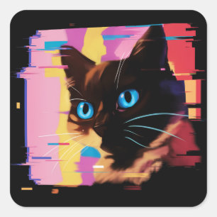 Psychedelic Weirdcore Cat Vierkante Sticker