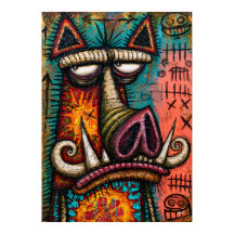 Psychedelic Wild Boar With Giant Snout and Tusks