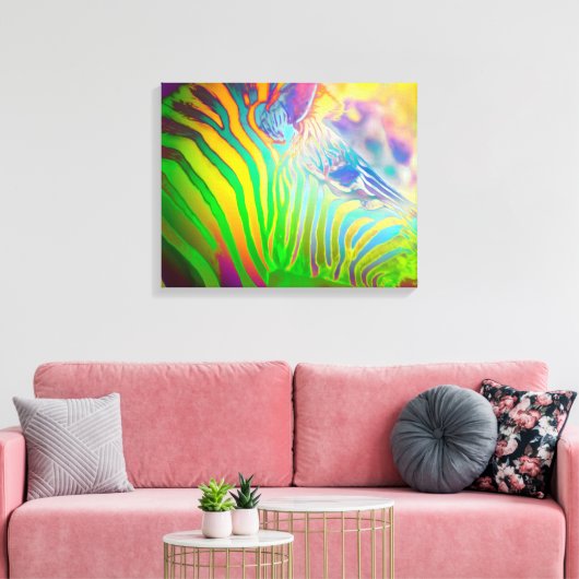 Psychedelic Wild Life Zebra Canvas Afdruk (Insitu (Woonkamer))