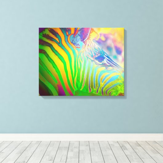 Psychedelic Wild Life Zebra Canvas Afdruk (Insitu (Houten vloer))