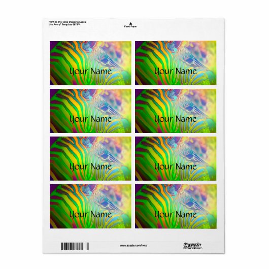Psychedelic Wild Life Zebra + jouw tekst Etiket (Full Sheet)