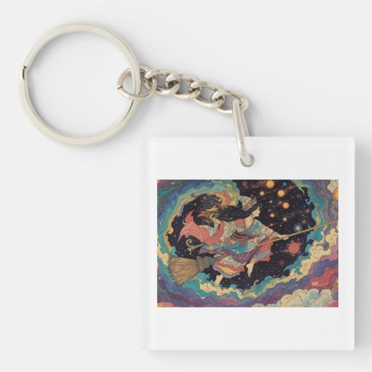 Psychedelic witch keyring sleutelhanger (voorkant)