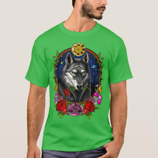 Psychedelic Wolf Forest Animal Moon Phases Fantasy T-shirt