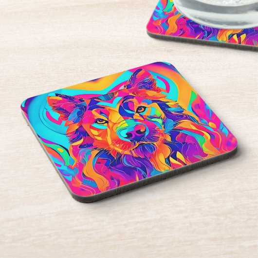 Psychedelic Wolf Majesty Bier Onderzetter (Linkerzijde)