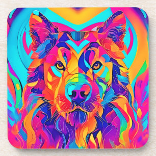 Psychedelic Wolf Majesty Bier Onderzetter