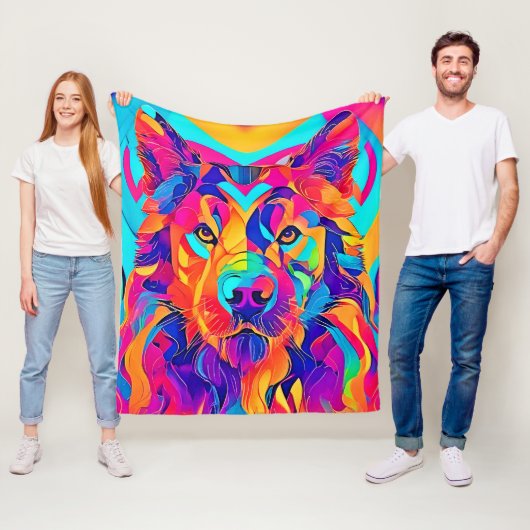 Psychedelic Wolf Majesty Fleece Deken (In situ)