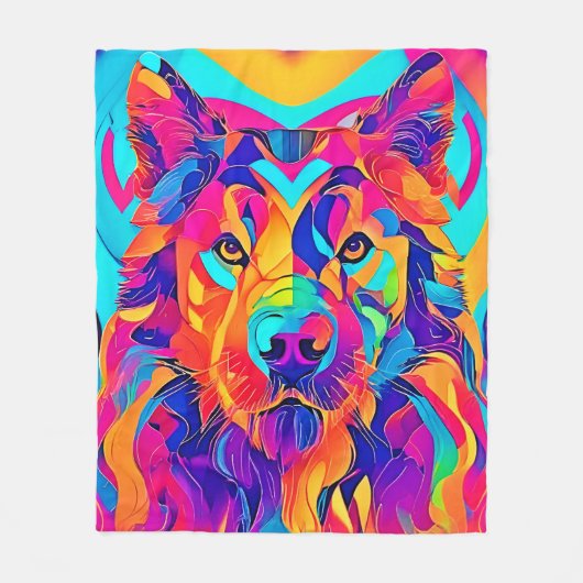 Psychedelic Wolf Majesty Fleece Deken (Voorkant)