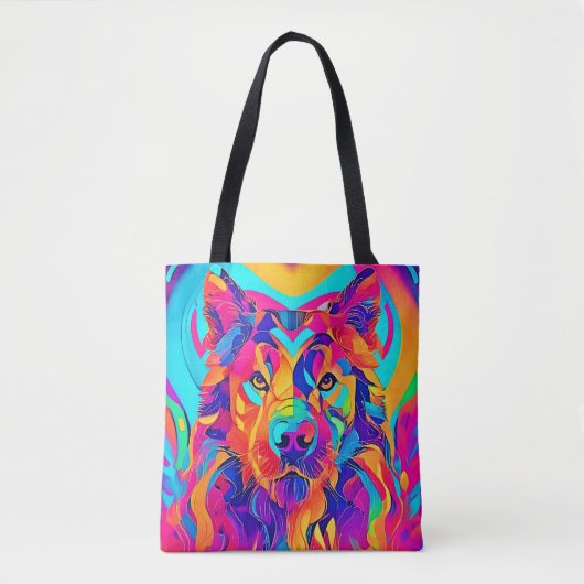 Psychedelic Wolf Majesty Tote Bag (Voorkant)