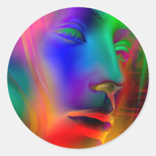Psychedelic Woman Face Ronde Sticker