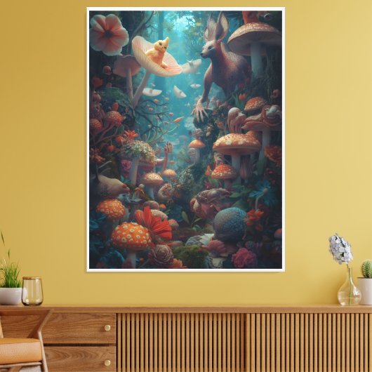 Psychedelic woodland canvas print (Insitu (Woonkamer))