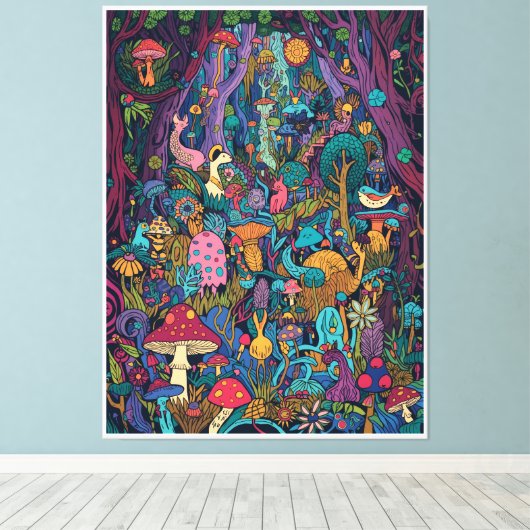 Psychedelic woodland canvas print (Insitu (Houten vloer))