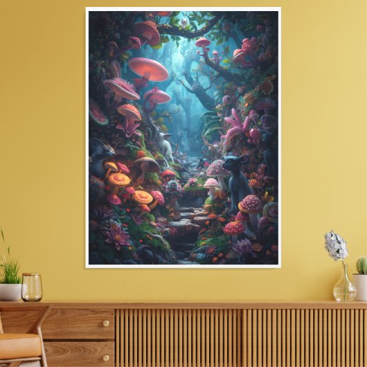 Psychedelic woodland canvas print (Insitu (Woonkamer))
