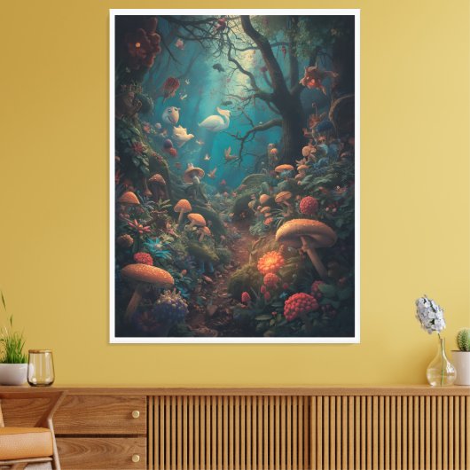 Psychedelic woodland canvas print (Insitu (Woonkamer))