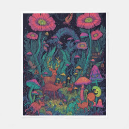 Psychedelic woodland fleece blanket deken