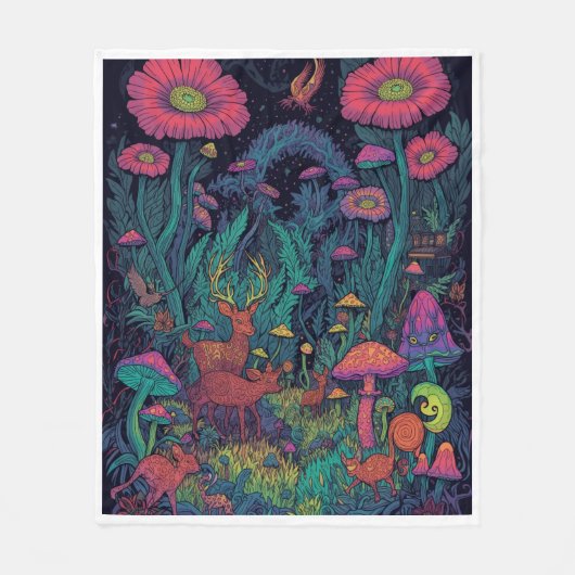 Psychedelic woodland fleece blanket deken (Voorkant)