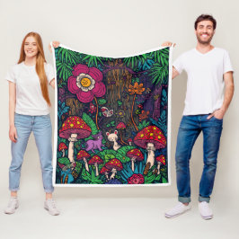 Psychedelic woodland fleece blanket deken