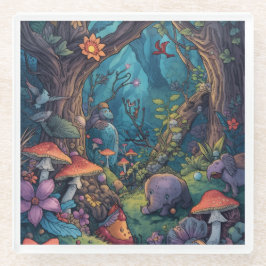 Psychedelic woodland glass coaster glazen onderzetter