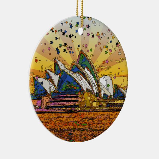 Psychedelic World: Sydney Skyline A1 Keramisch Ornament (Rechts)