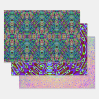 Psychedelic Wrapping Paper Flat Sheet Set van 3