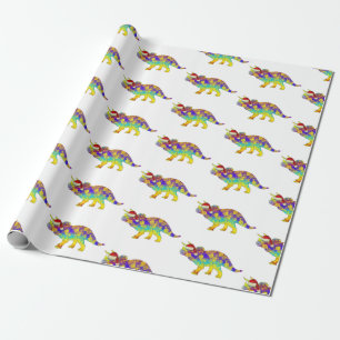 Psychedelic Xmas Triceratops Festive Dinosaur Kind Cadeaupapier