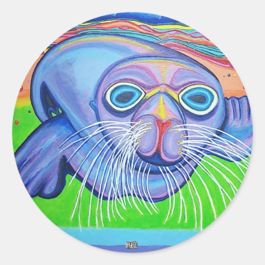 Psychedelic Zee Lion - Acrylverf Ronde Sticker (Voorkant)