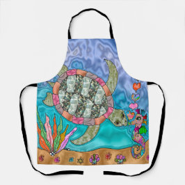 Psychedelic Zee Turtle Seahorse Art Apron Schort