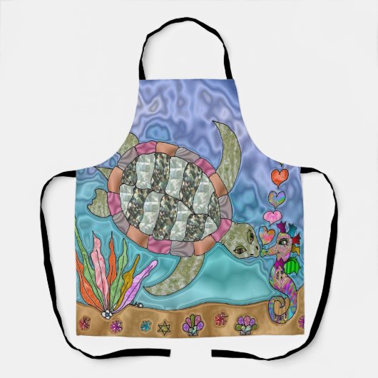 Psychedelic Zee Turtle Seahorse Art Apron Schort (Voorkant)