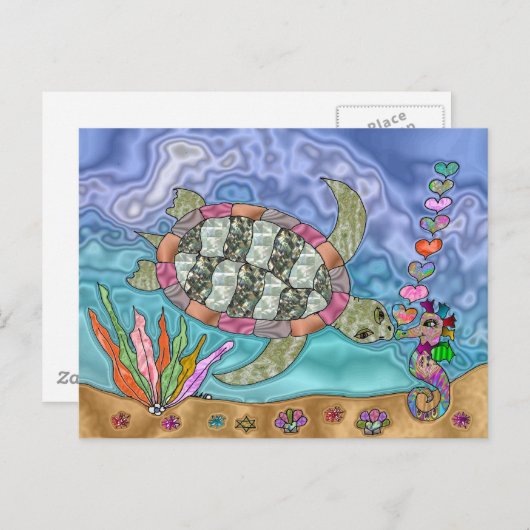 Psychedelic Zee Turtle Seahorse Art Briefkaart (Voorkant / Achterkant)
