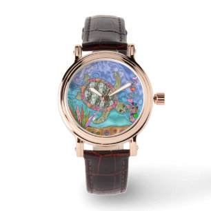 Psychedelic Zee Turtle Seahorse Art Designer Watch Horloge