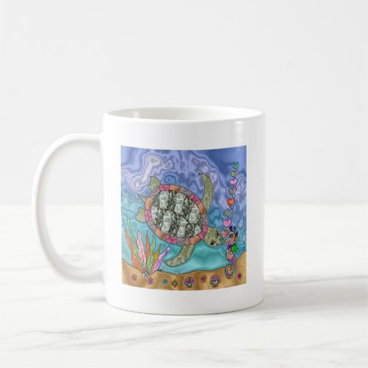 Psychedelic Zee Turtle Seahorse Art Koffiemok (Links)