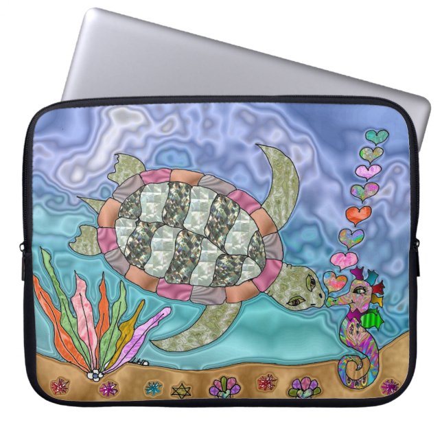 Psychedelic Zee Turtle Seahorse Art-laptophoes Laptop Sleeve (Voorkant)