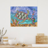 Psychedelic Zee Turtle Seahorse Art Poster (Keuken)