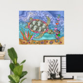 Psychedelic Zee Turtle Seahorse Art Poster (Thuiskantoor)