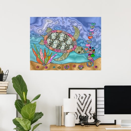 Psychedelic Zee Turtle Seahorse Art Poster (Thuiskantoor)