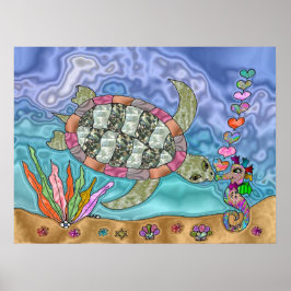 Psychedelic Zee Turtle Seahorse Art Poster