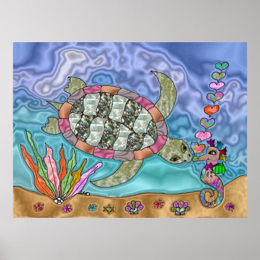 Psychedelic Zee Turtle Seahorse Art Poster (Voorkant)
