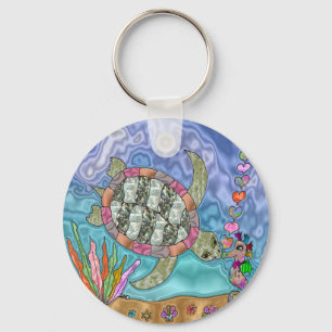 Psychedelic Zee Turtle Seahorse Art Sleutelhanger