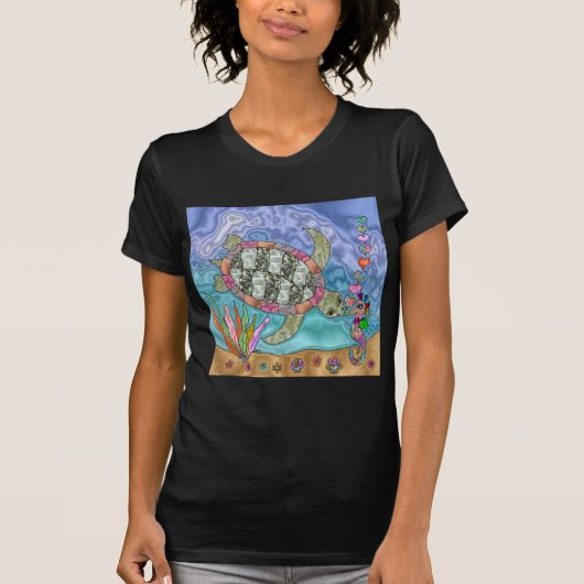 Psychedelic Zee Turtle Seahorse Art T-shirt (Voorkant)