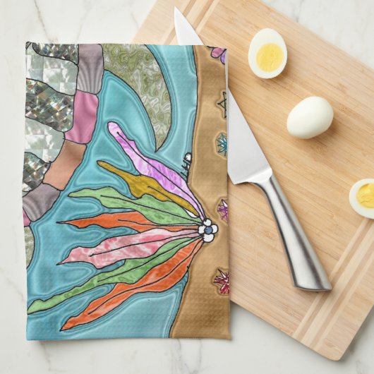 Psychedelic Zee Turtle Seahorse Art Theedoek (Quarter Fold)