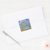 Psychedelic Zee Turtle Seahorse Art Vierkante Sticker (Envelop)