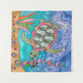 Psychedelic Zee Turtle Seahorse Art Wandkleed (Voorkant (horizontaal))