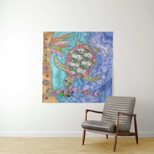 Psychedelic Zee Turtle Seahorse Art Wandkleed (In Situ (horizontaal))